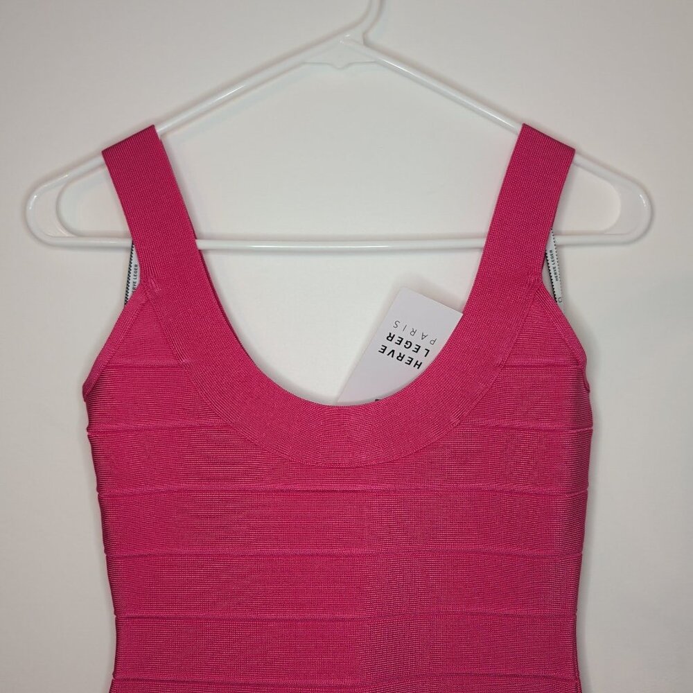 Herve Leger Hot Pink U-Neck Mini Bandage Dress - Picture 3 of 11
